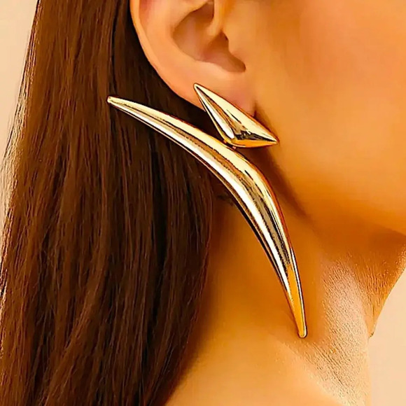 Exaggerated Gold Spiked Earrings, Oversized,, Statement, Club, Punk, R… - Picture 2 of 7